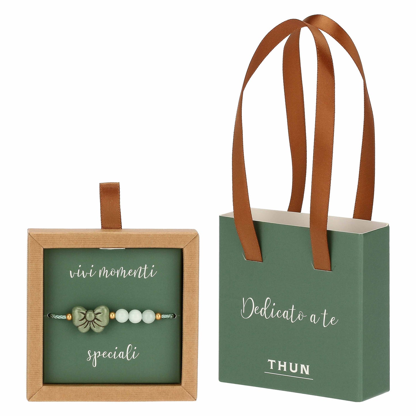 THUN Dedicato a te Bracciale con fiocco verde